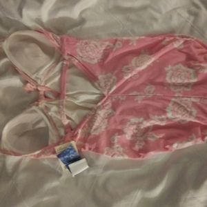 A pink and white rose swimsuit